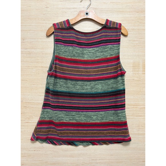Chaps Womens XL Green Striped Linen Blend Faux Wrap Knit Vest Sleeveless Top - Picture 3 of 4